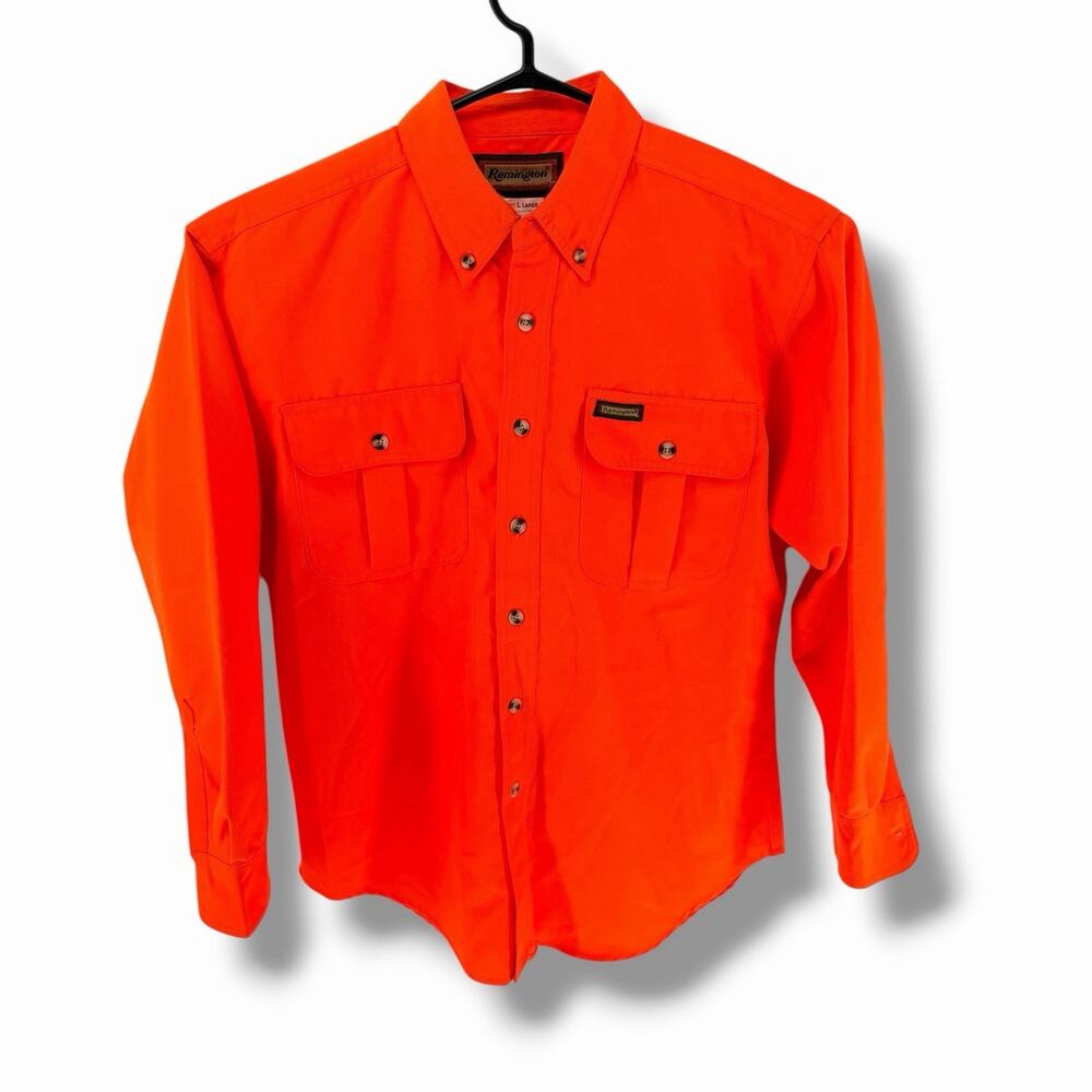 Remington Blaze Orange Button-Front Hunting Shirt Men's L Polyester Pockets